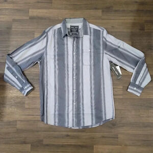 Modern Culture Button Shirt Gray Striped Long Sleeve Size Large NWT